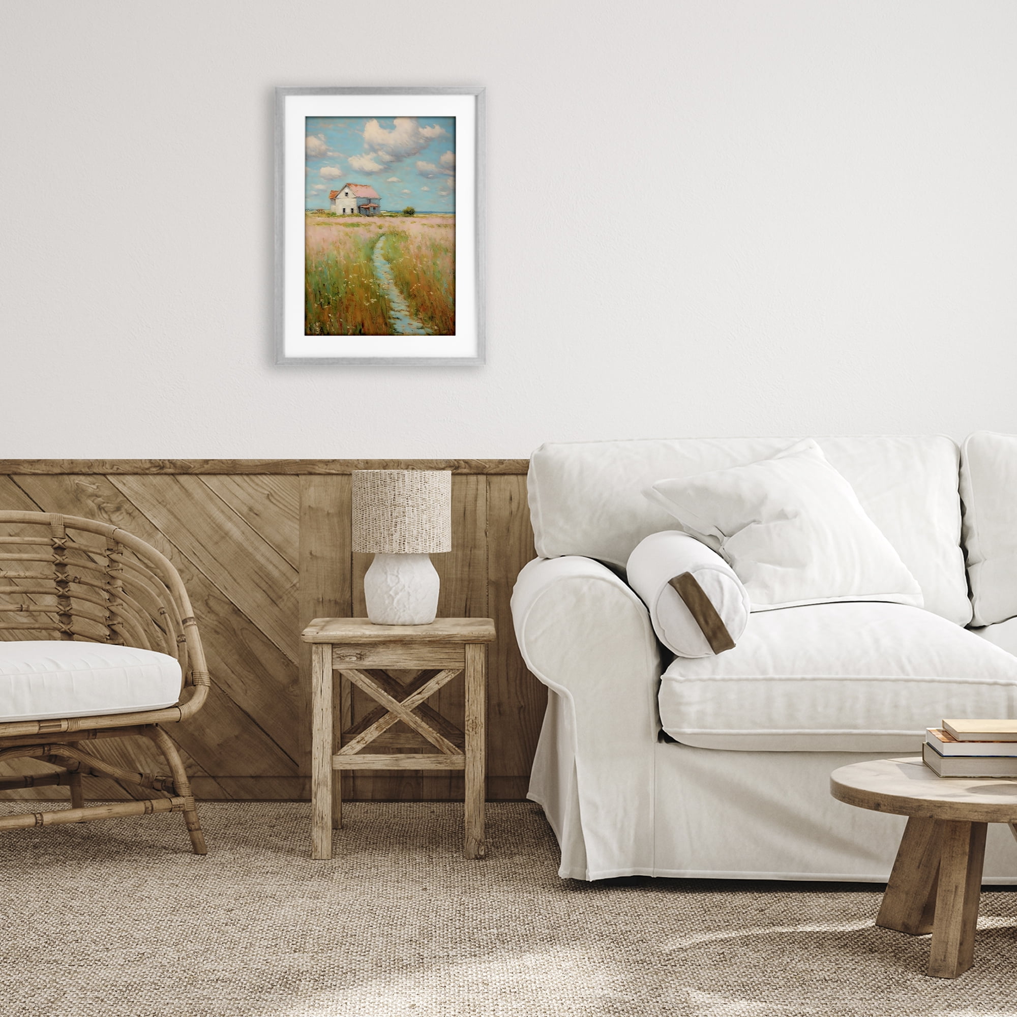 Stupell Industries House in Field of Flowers Gray Framed Print Under Glass, design by Creative Studio