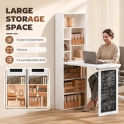HOMCOM Fold-Out Wall Mounted Computer Desk with Storage Shelves, Convertible Folding Writing Desk Cabinet with Chalkboard, Space-Saving Home Office Desk, Adjustable Shelf, White