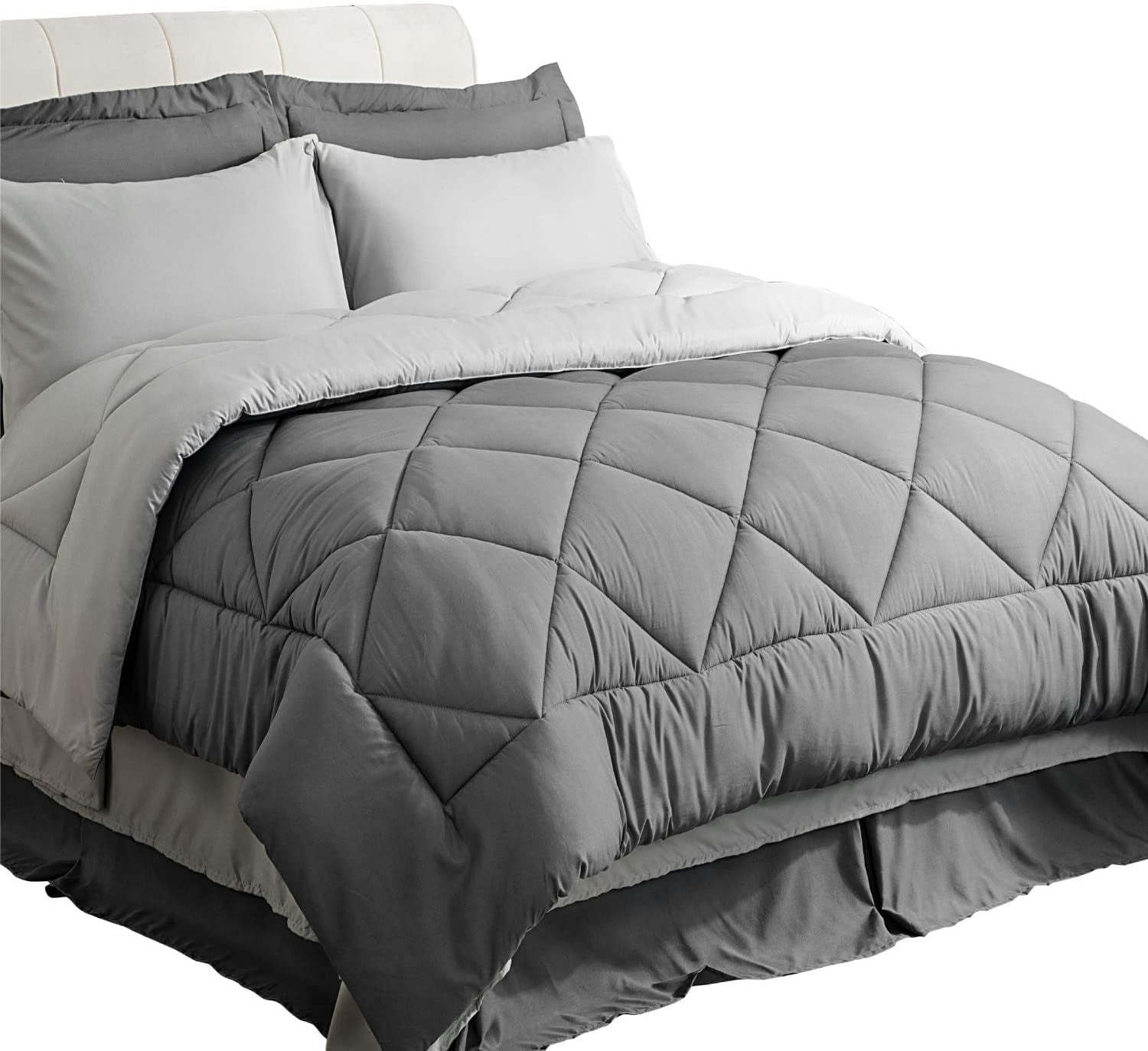 Cozy Comfort Queen Comforter Set 7 Pieces Reversible Comforters Queen Size Bed Set Bed in a Bag with Comforter Sheets Pillowcases Shams Grey Bedding Sets Shop 2024 Deals Walmart