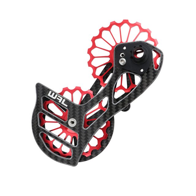 Soidarity Polea de fibra de carbono de alta resistencia, jaula de cambio trasero, aleación de aluminio, resistente al desgaste, Kit de rueda guía, Ciclismo Negro/Rojo SD2 Soidarity OD024405-04