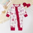 thumbnail image 2 of 3-6 Months Infant One-Piece Romper Baby Girls Bodysuits With Cute Bow Prints Long Sleeve Sleeper Jumpsuit Red Newborn Gift, 2 of 5
