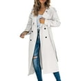 thumbnail image 2 of Harpily Anoraks Women Trench Coat Long Double Breasted Fall Fashion 2023 Classic Lapel Slim Overcoat Outerwear With Belt White White L, 2 of 5