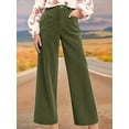 thumbnail image 4 of Women'S Corduroy Wide Leg Pants with Patch Pockets Casual Slim Fit Elastic Waist Trousers Green S, 4 of 8