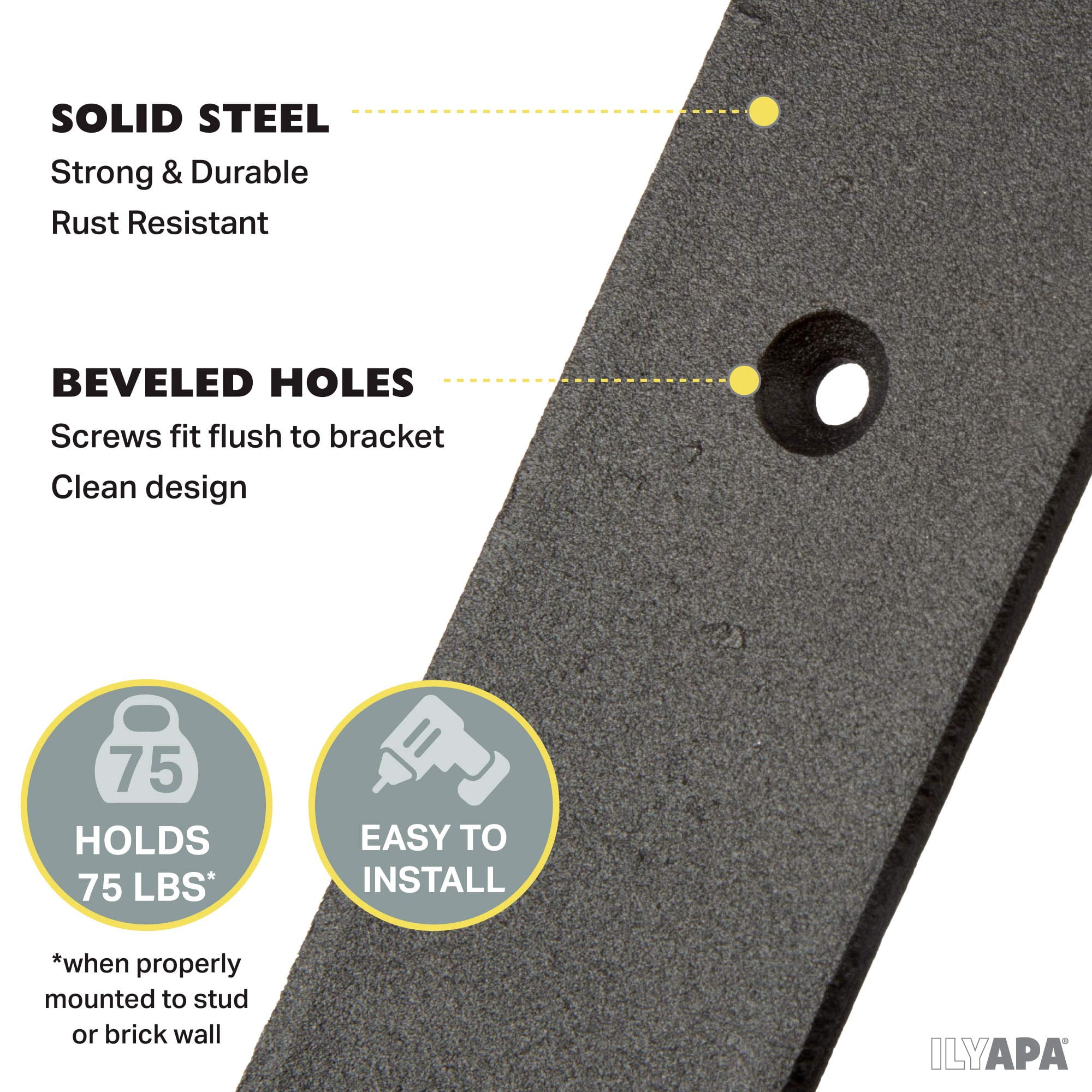 Ilyapa Heavy Duty Floating Shelf Brackets, 4 Pack - 4 x 6 Inch Black Metal Shelf Holders for Wall Mount Shelves