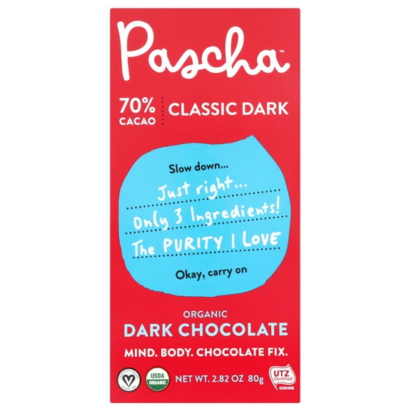 Pack of 10, Pascha 70% Cacao Organic Vegan Dark Chocolate Bar, 2.82 oz