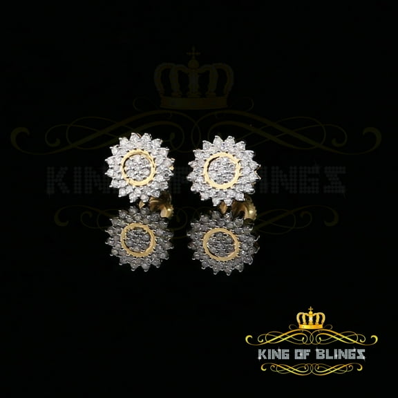 King of Bling's 10K Real Yellow Gold with 0.35CT Real Diamond Men's/Women's Stud Floral Earrings
