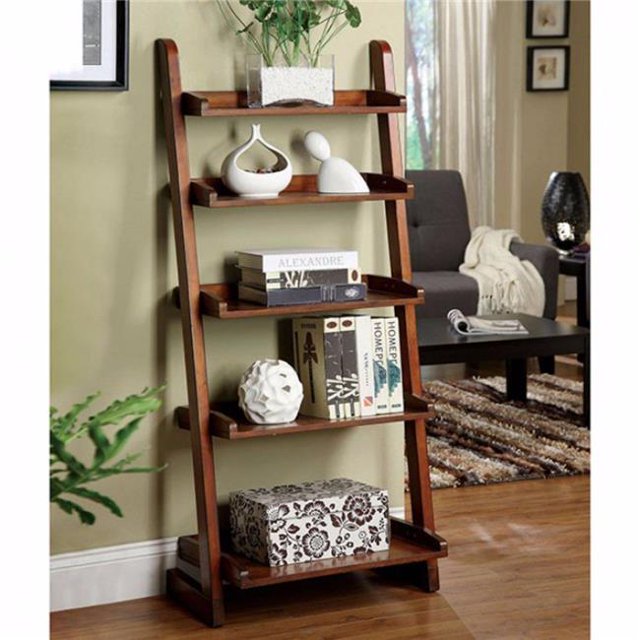 Benzara BM123121 Lugo Transitional Style Ladder Shelf, Antique Oak Finish