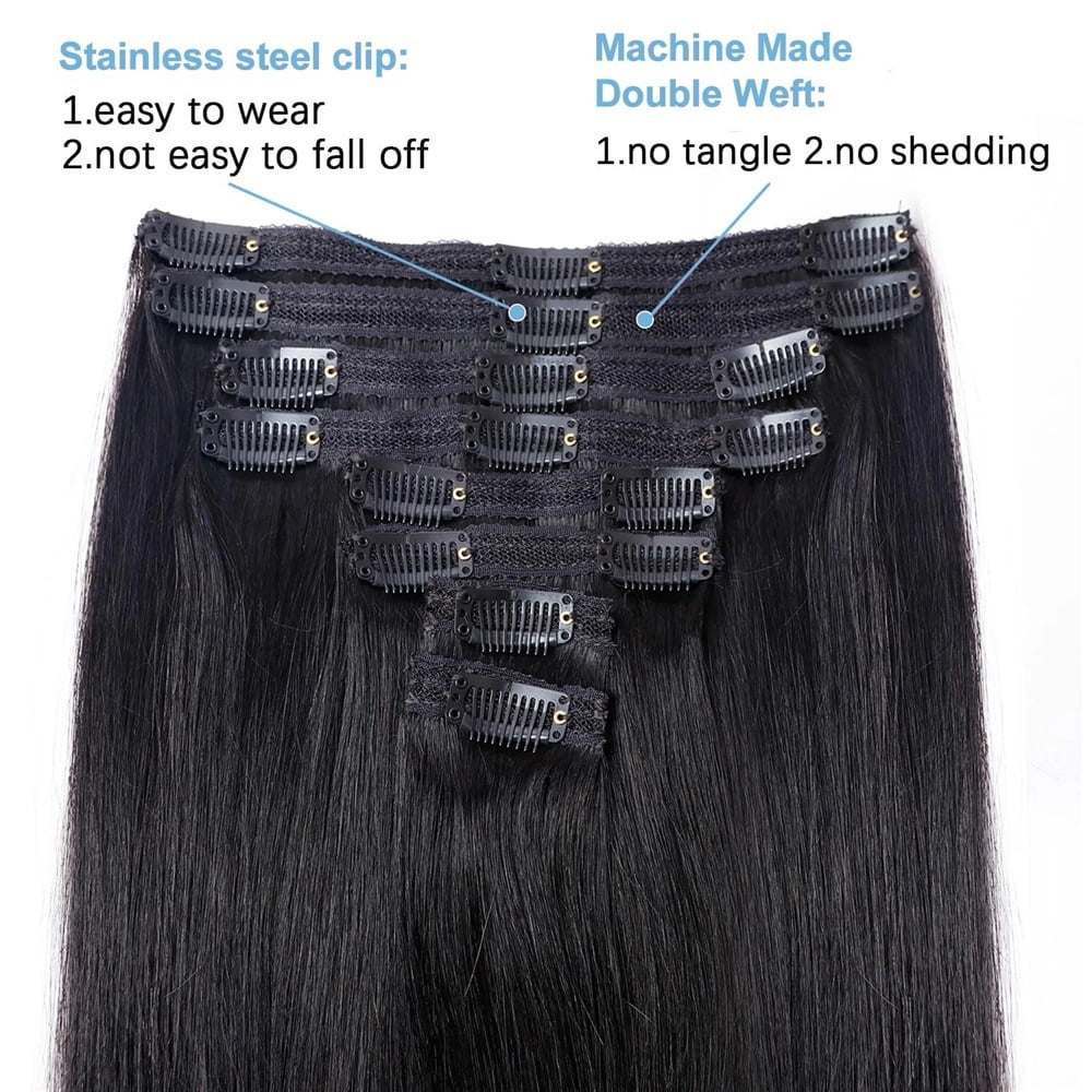 Clip In Hair Extensions Seamless 8Pcs Real Human Hair Natural Hair Double Weft Straight