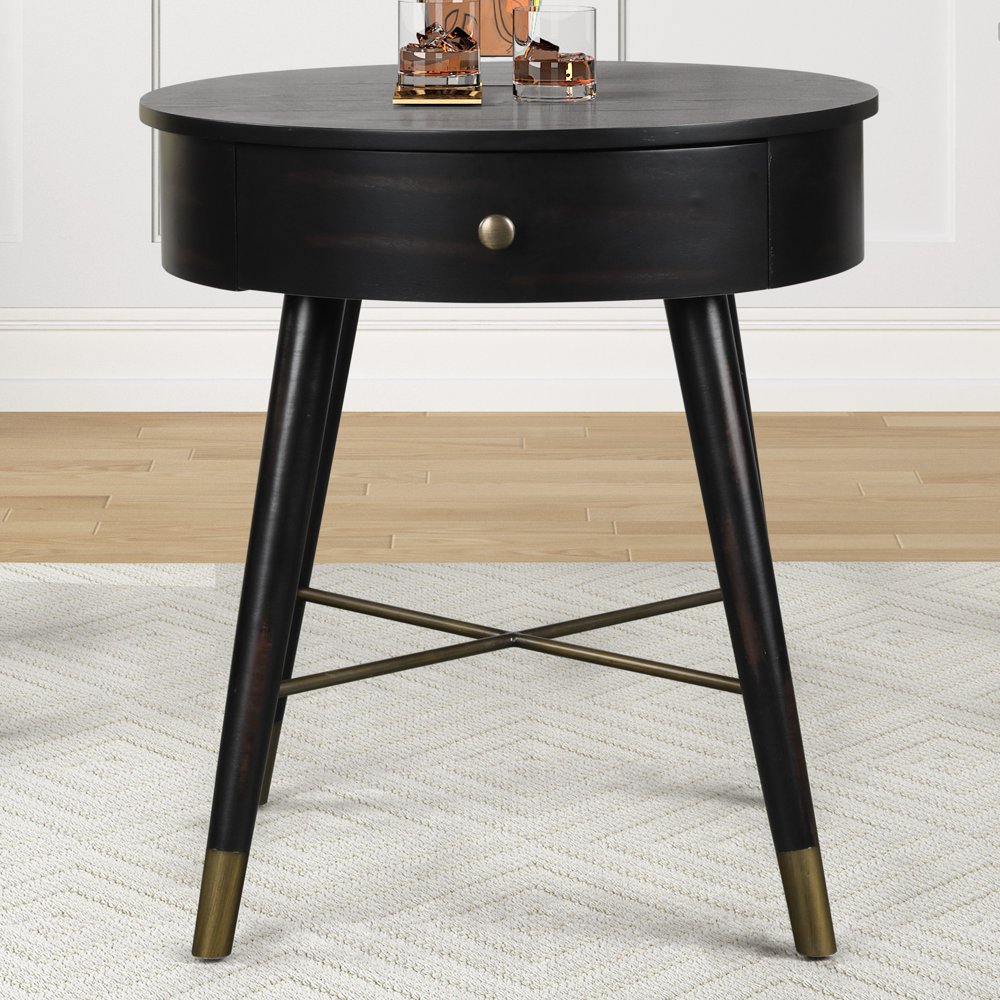 Roundhill Furniture Velsen Midcentury Modern Wood and Metal End Table