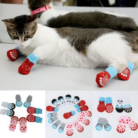 Cheers.US 4Pcs Anti-Slip Dog Socks Pet Paw Heart-shape Printing Comfortable Dog Accessories Non-Slip Warm Paw Protector for Pet Protection