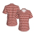 thumbnail image 3 of Yiaed Red and Brown Squares Print Women's T Shirt V-Neck Short Sleeve Shirt Casual Breathable Tee Summer Tops-3X-Large, 3 of 5