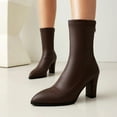 thumbnail image 2 of Dakaela Women's Sock Boots Chunky Heel Ankle Booties Stretch Fall Winter Slip on Mid Calf Boots Brown 7, 2 of 6