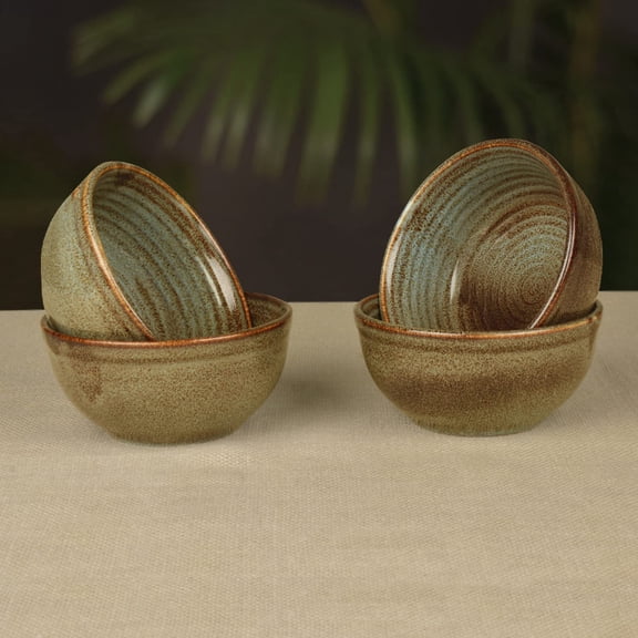 Studio Pottery Ribbed Ceramic Dinner Serving Bowls Set Of 4 - 300ml Each, Dove Blue | Vegetable & Dessert Serving Bowls | Kitchen Bowl Set - Dove Blue Symphony Collection