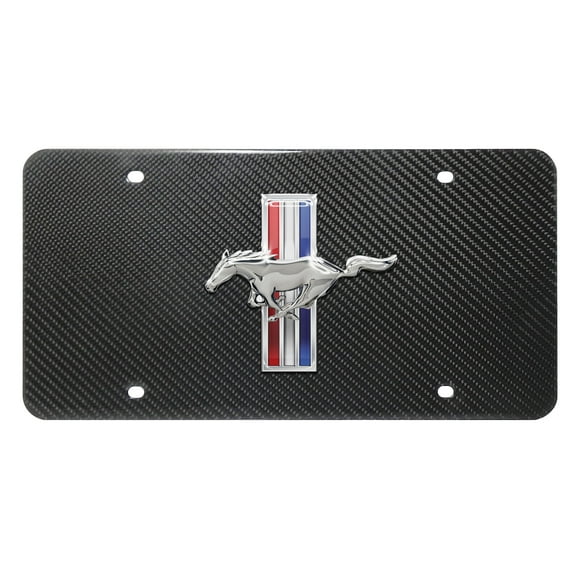 Ford Mustang Tri-Bar 3D Dome Logo on 100% Real Black Carbon Fiber License Plate