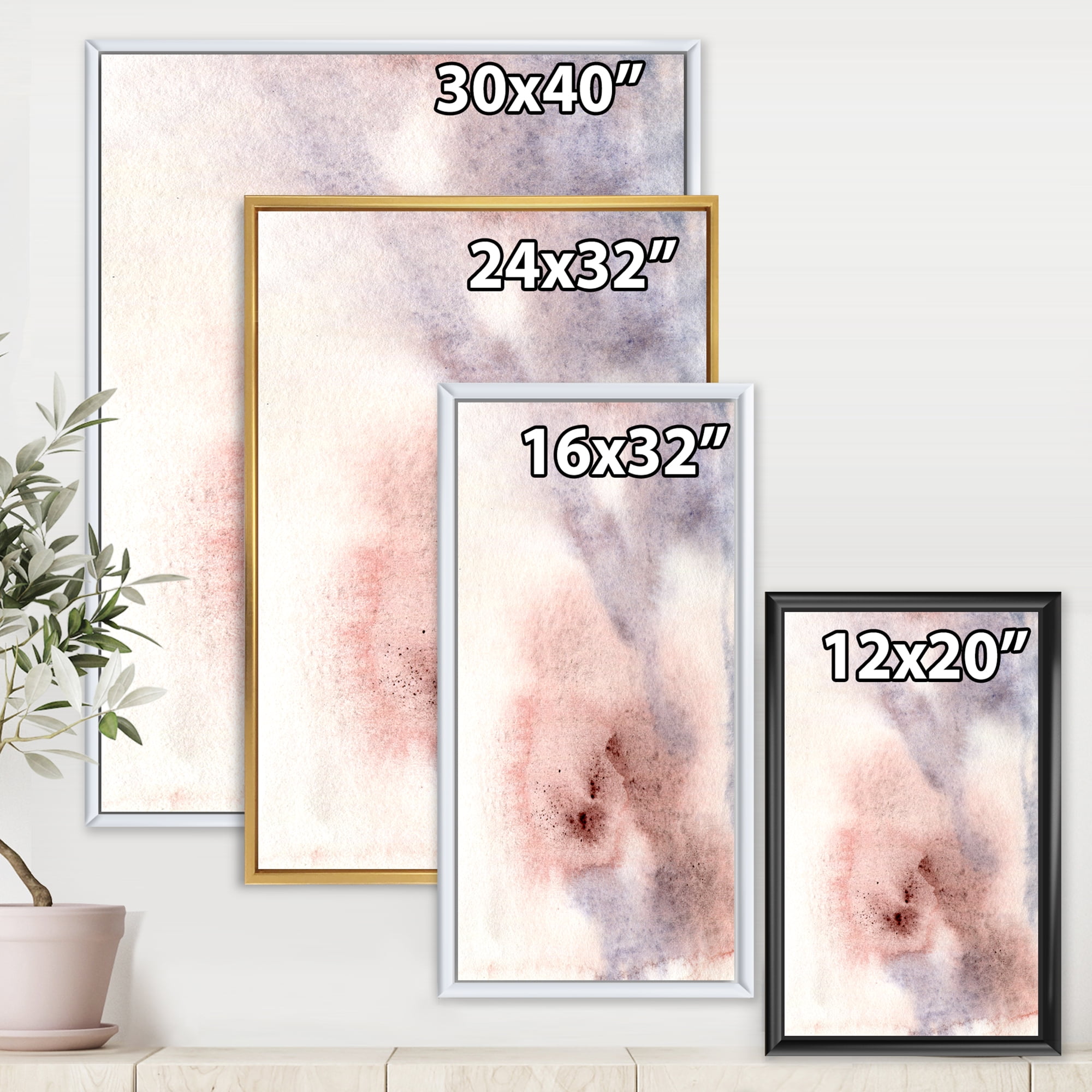 Designart 'Pastel Abstract With Pink Blue Beige and Red Spots' Modern Framed Canvas Wall Art Print