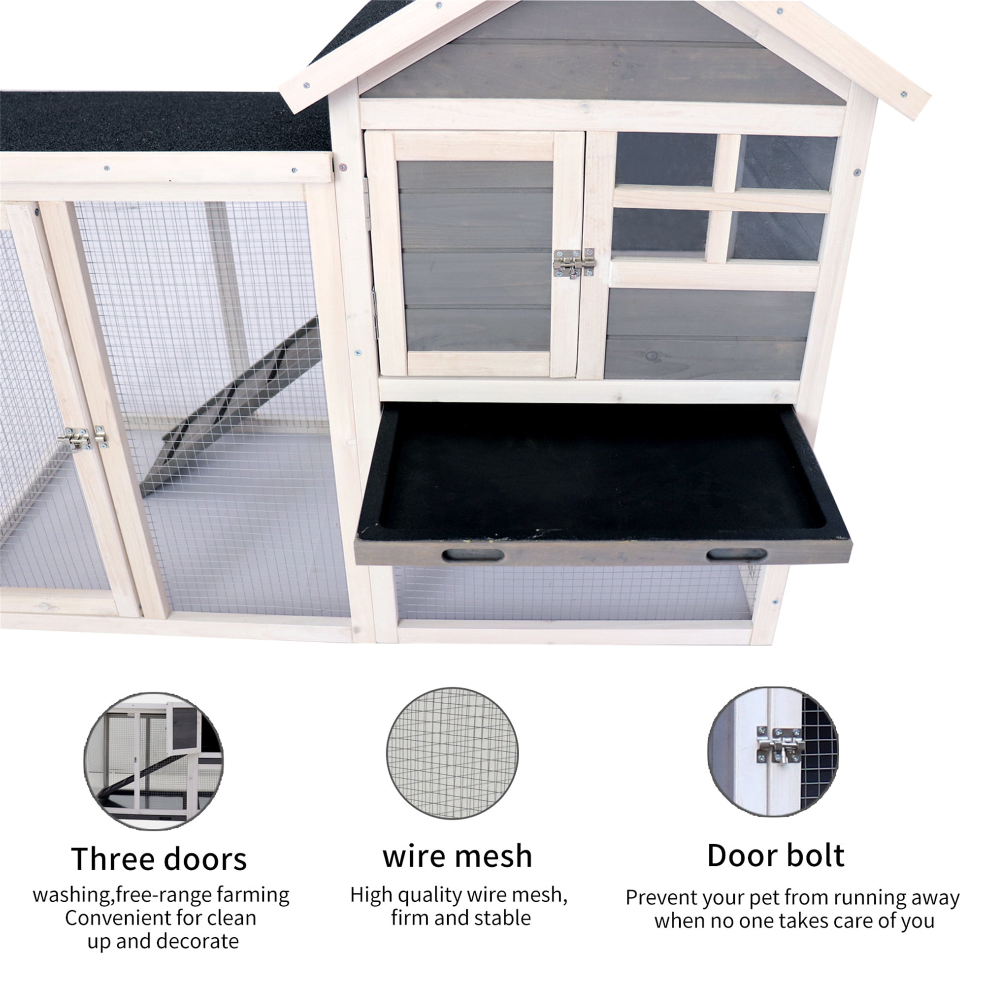 Aukfa 48" Wood Chicken Coop 2 Levels Rabbit Hutch with Pull Out Tray for Outdoor Indoor, Gray