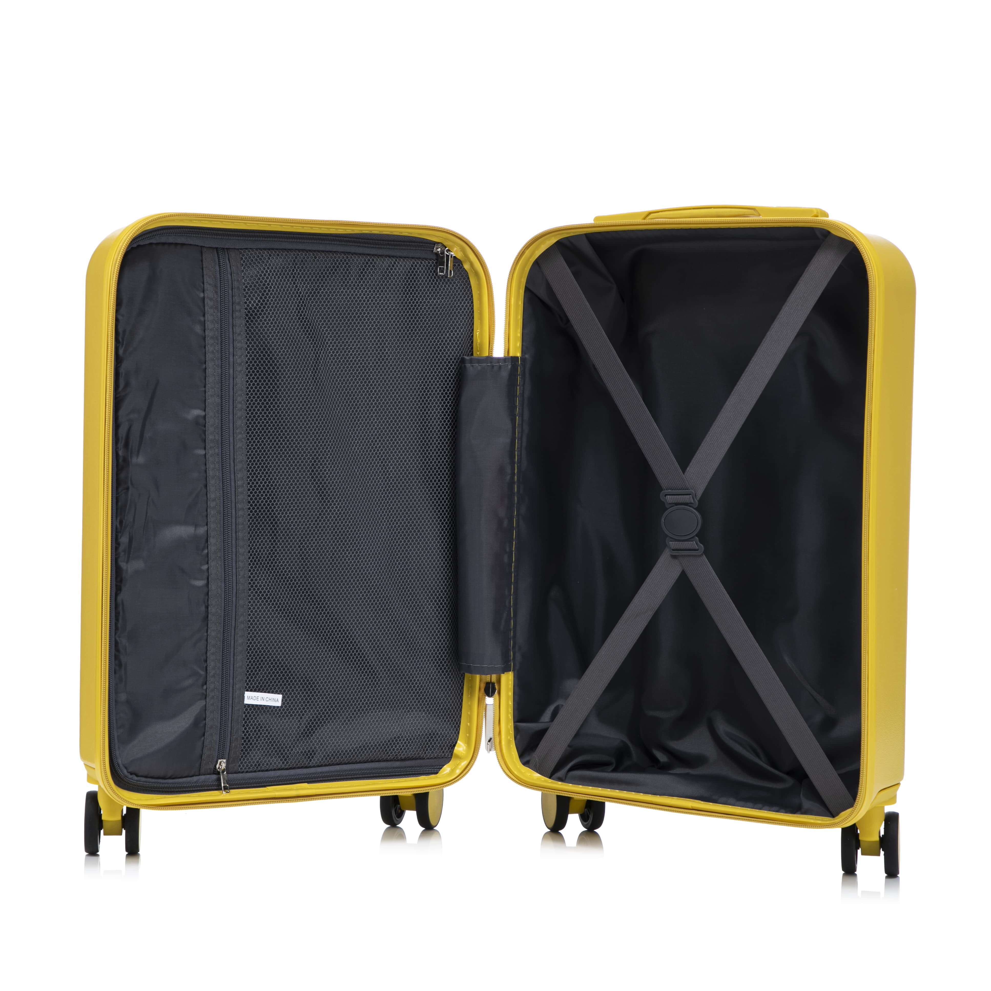 Leumius 2 Piece in ABS Spinner WheelLuggage Sets, HardsideSuitcase with CombinationLock,20 inch Carry OnLuggage 14 inch CosmeticCase,Yellow