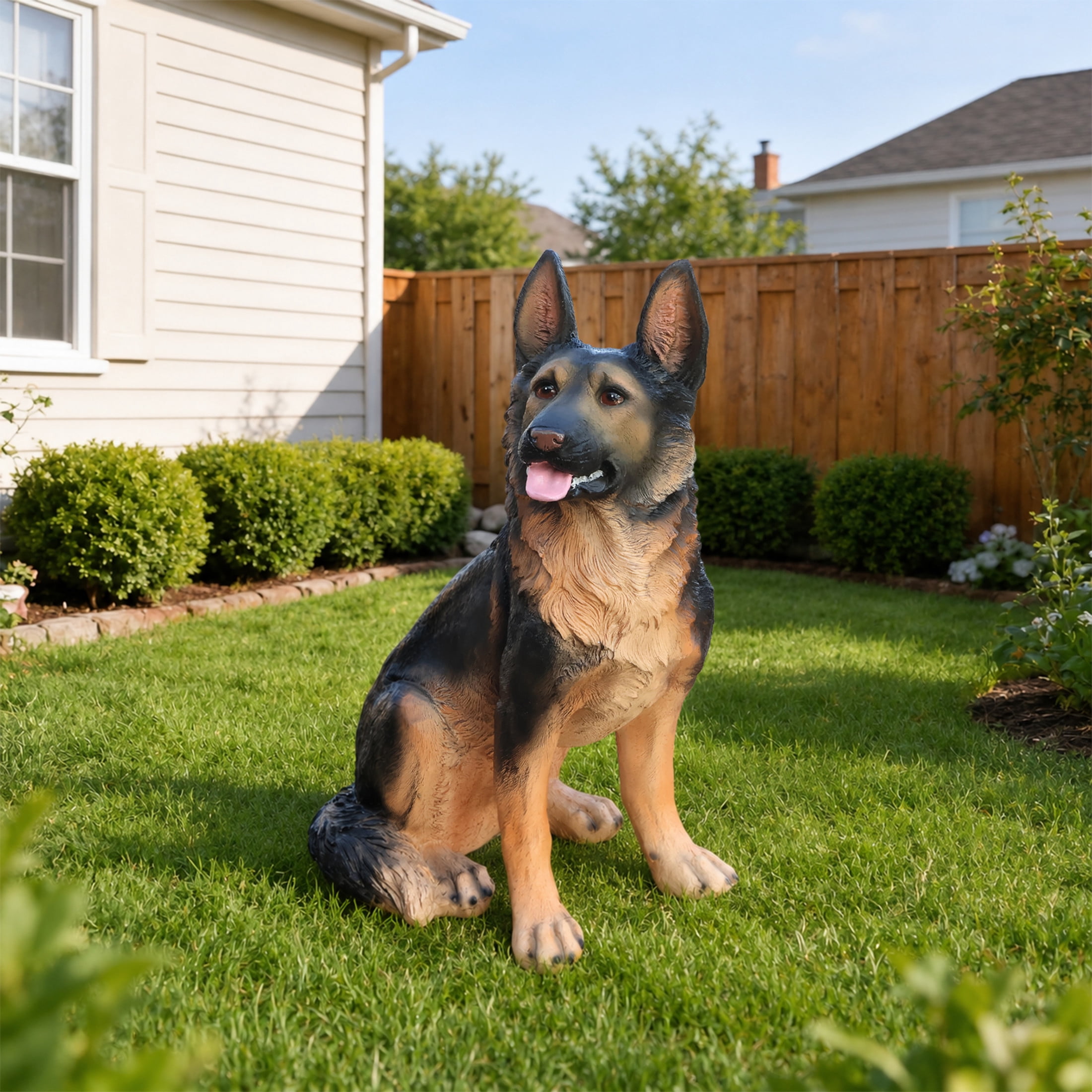 Noble House Lifelike German Shepherd Statue, Realistic Resin Animal Figurine for Outdoor Garden Decor, Black Brown