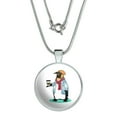 thumbnail image 1 of Cool Penguin Hipster with Coffee 1" Pendant with Sterling Silver Plated Chain, 1 of 3