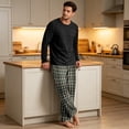 thumbnail image 2 of VV AVEORS Mens Pajama Set Long Sleeve Soft Sleepwear Loungewear Pjs Tops Plaid Pants With Pockets 2 Piece Holiday Sleepwear Green M, 2 of 8