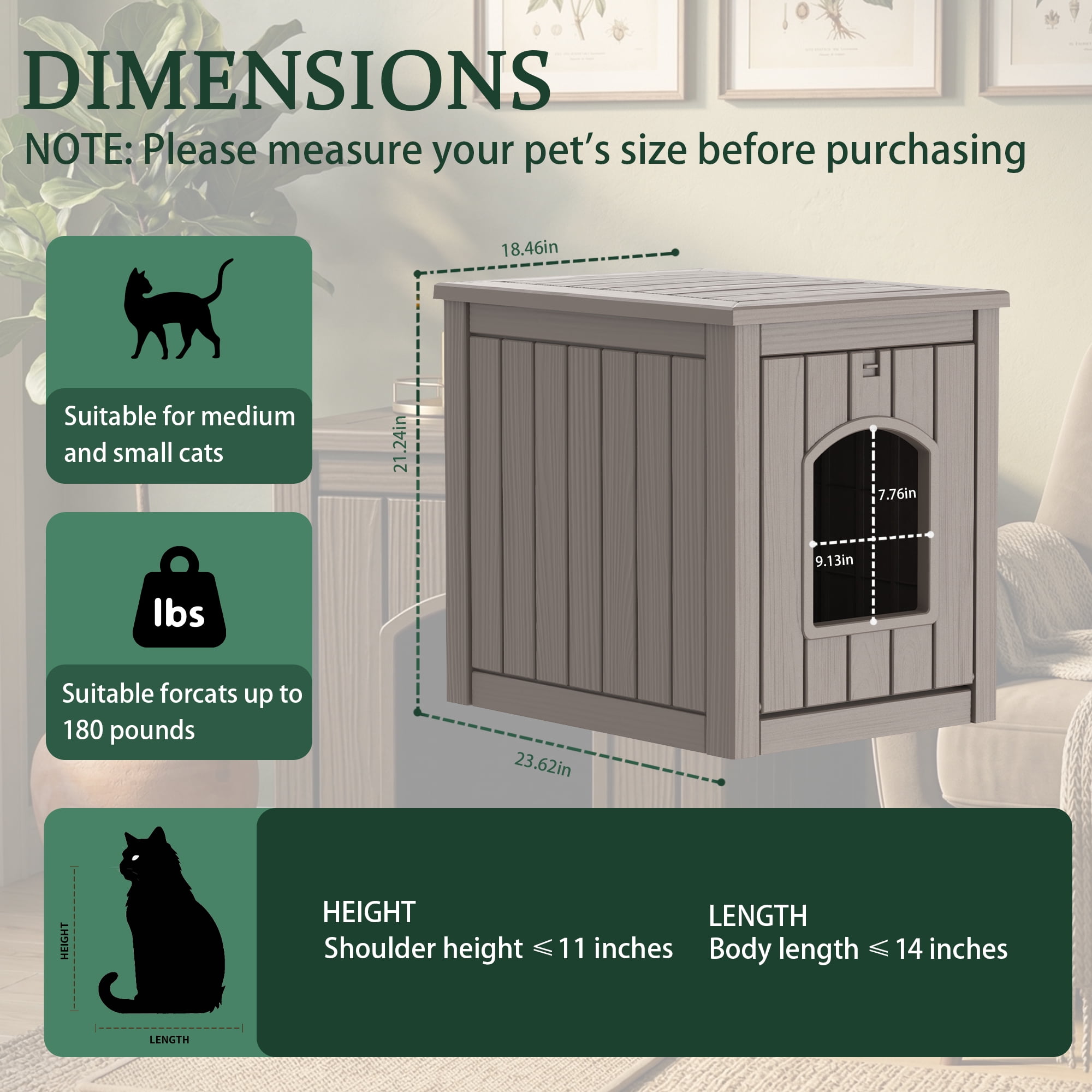 fazzn Multifunctional Cat House with Door, Indoor Outdoor Decorative Cat Shelter, Dual Use Pet House for Cat & Small Dog, Easy to Clean & Assembly.Brown/Black,Father's Day Gift