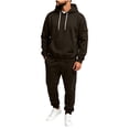 thumbnail image 2 of Men's 2 Piece Outfits Long Sleeve Hoodies and Jogger Pants Solid Color Winter Casual Tracksuit Sets Vacation Travel Outfits, 2 of 8