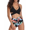 thumbnail image 1 of xiaxaixu Family Matching Bathing Suit, Solid Color V-Neck Bikini Tops+ Leaf Print High Waist Panties for Adults Kids, 1 of 9