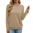 thumbnail image 2 of Cotton Pullover Sweatshirt Crewneck Womens Long Sleeve Cozy Base Shirts Solid Color Casual Fall Winter Tops (M, Khaki), 2 of 7