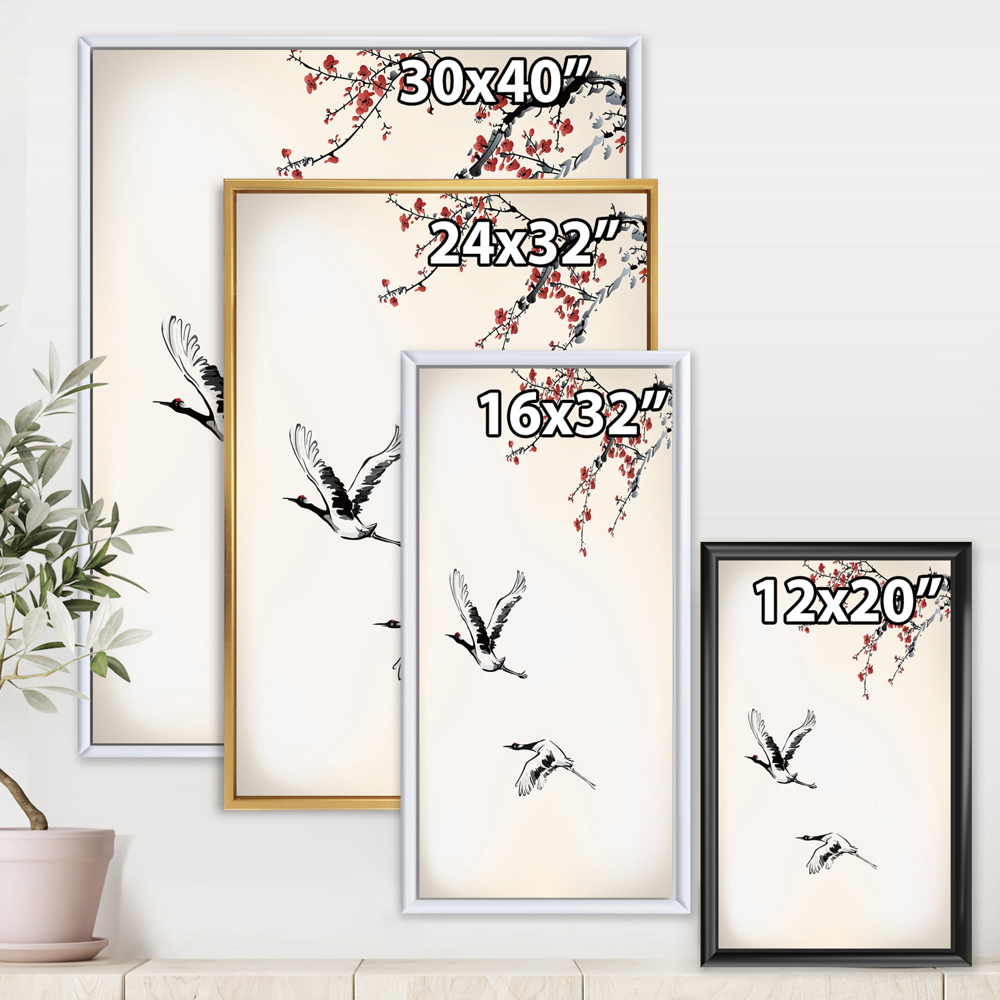 Designart 'Flying Two Sweet Winter Birds' Traditional Framed Canvas Wall Art Print