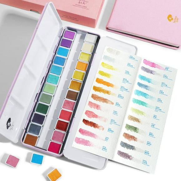 Paul Rubens Watercolor Paint Artist Grade 24 Colors, Metallic Glitter Watercolor Paints Set Solid Cakes with Palette and Watercolor Journal for Artists Painters