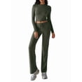 thumbnail image 1 of Conjuntos de 2 Piezas para Mujer, Larga, Cuello Redondo, Pantalones Acampanados de Cintura Alta, Conjuntos de Chándal, Ropa de Calle. Verde S, 1 of 9