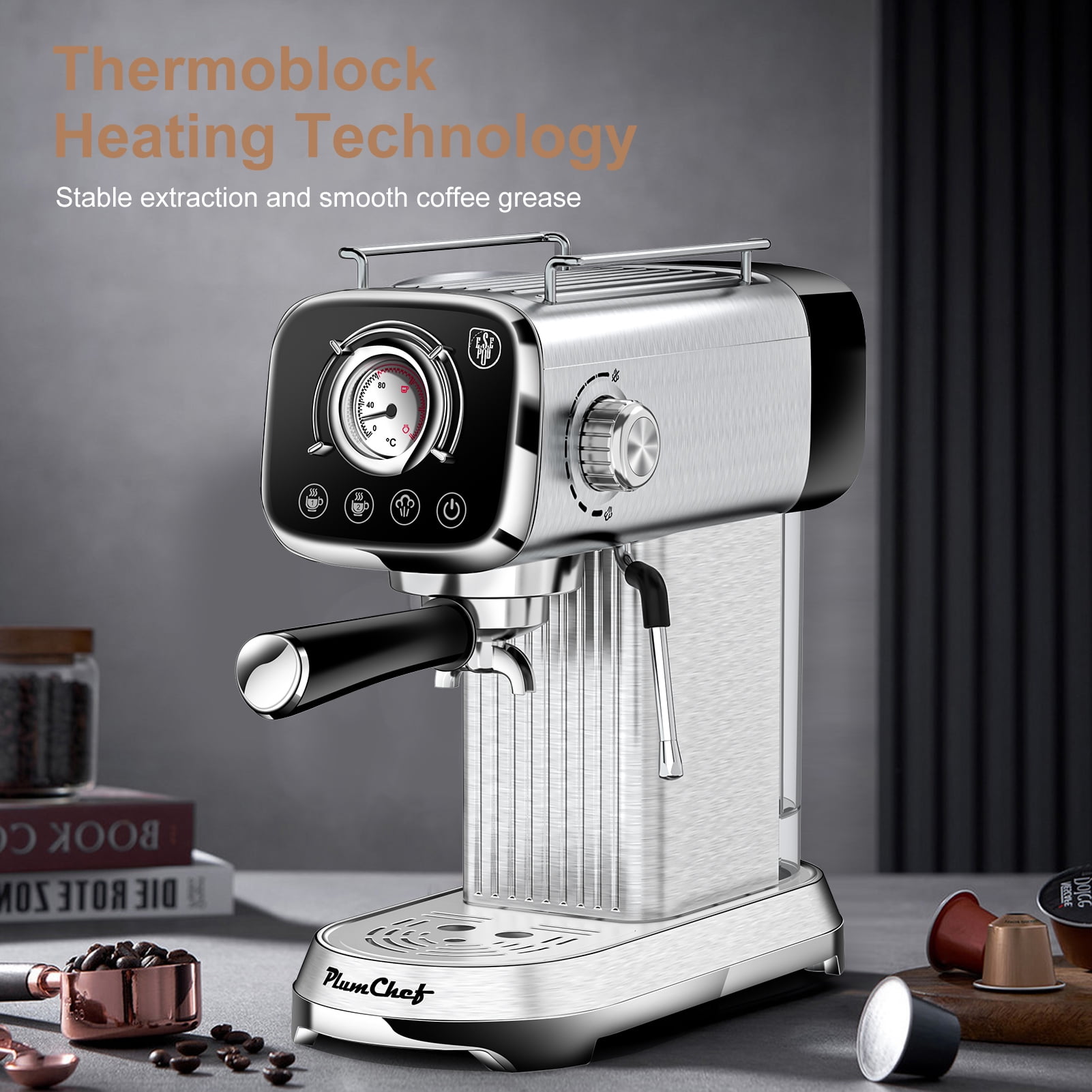 20 Bar Compact Espresso Machine with Milk Frother, Dual Shot Options, ESE Pod Compatibility, Temperature Display, Removable Water Tank for Cappuccino, Latte, & Macchiato at Home