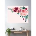 thumbnail image 2 of Watercolor Boho Pink Red Burgundy Rose Flower Corner Poster Wall Art, Modern Wall Decor For Living Room Bedroom, 12x18 UNFRAMED, 2 of 3