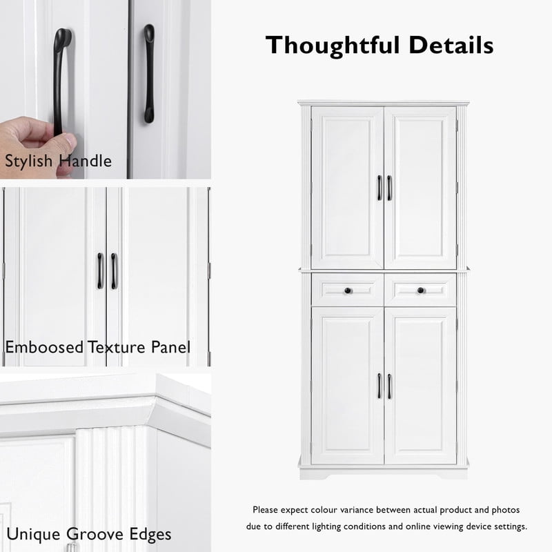 Farmhouse Kitchen Pantry Cabinet with 3 Pull Out Cabinet Organizers, Tall Kitchen Storage Cabinet with 2 Drawers, Freestanding Kitchen Cupboard with 6 Door Shelves