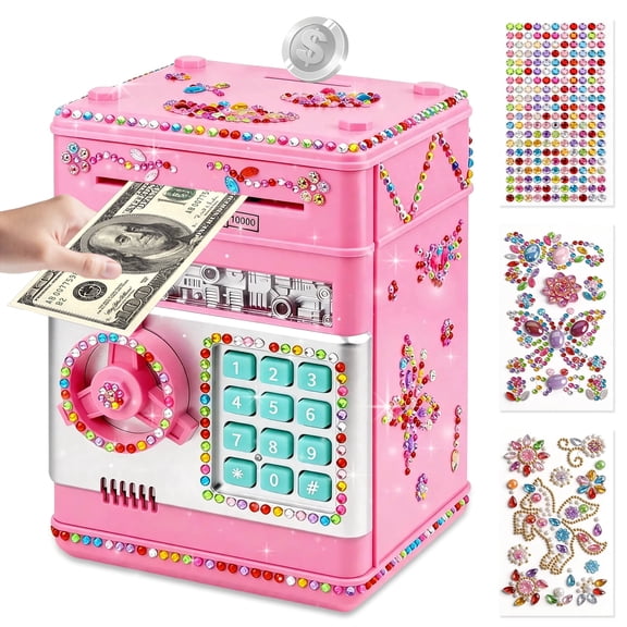 Chuvikid Piggy Bank for Kids,Safe Piggy Bank with Password Code Lock,Mini ATM Cash Coin Saving Box for Gifts Kids Age 3-12
