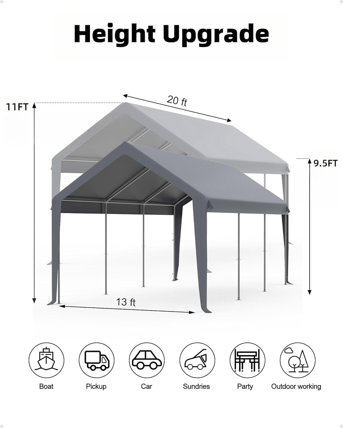 Waterproof Heavy Duty Carport Canopy, UV Resistant Multi-Use Outdoor Storage Garage Party Tent, Grey, 4x6M