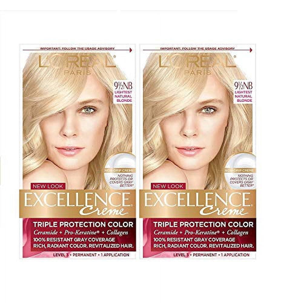 L'Oreal Paris Excellence Creme Permanent Hair Color, 9.5NB Lightest Natural Blonde, 100 percent Gray Coverage Hair Dye, Pack of 2