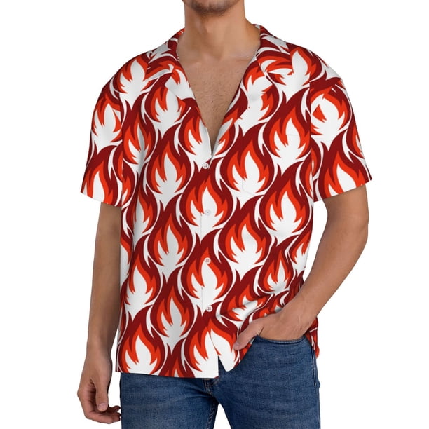 Fotbe Fire Symbols Camisa Estampada de Manga Corta para Hombre, Casual de Verano, Estilo Playero, Sin Arrugas-XX-Large