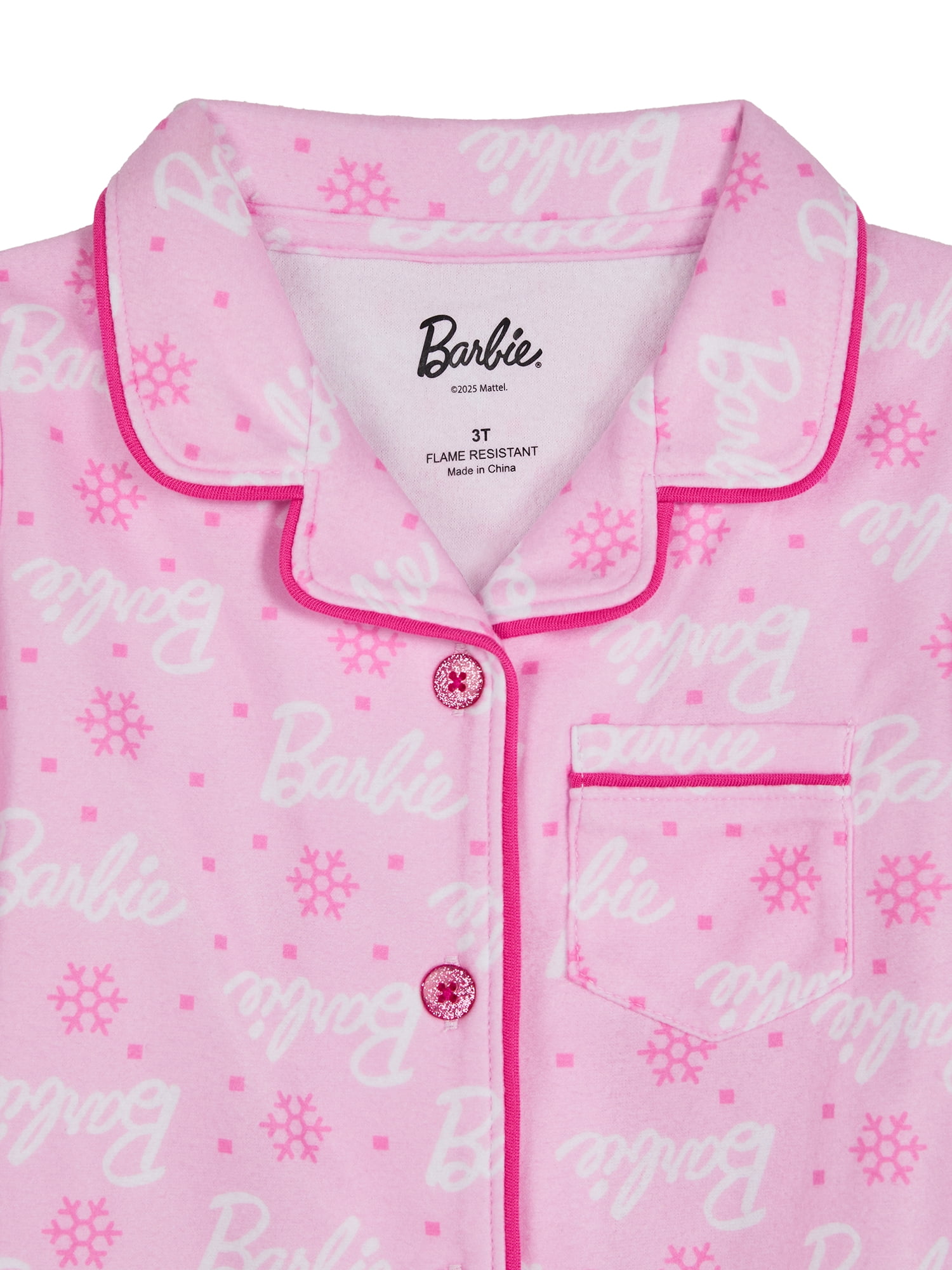 Barbie Toddler Long Sleeve Top and Pants Pajama Coat Set, 2-Pieces, Sizes 2T-5T