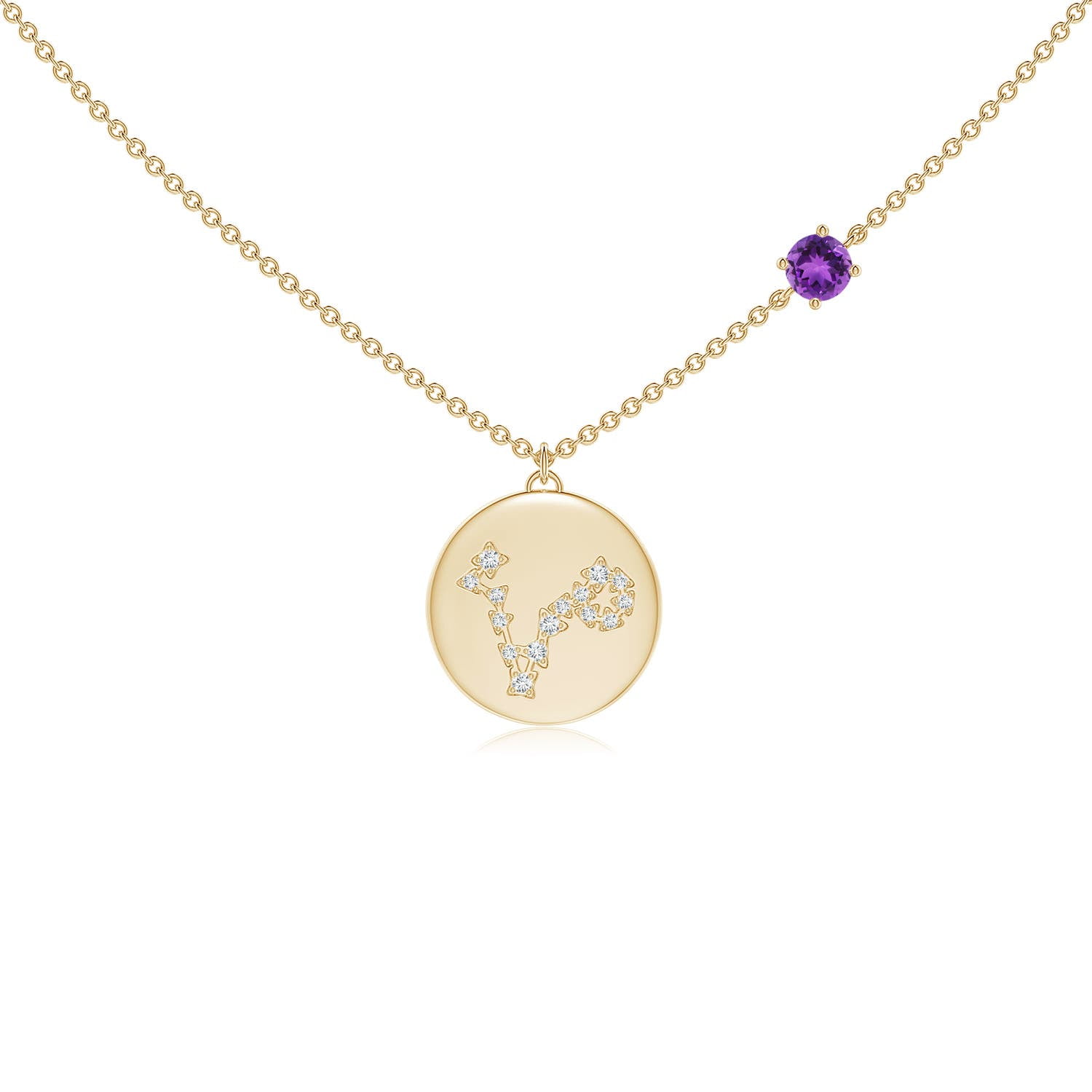 ANGARA Natural Amethyst Pisces Constellation Medallion Pendant in 14K Yellow Gold for Women (Size-4mm) | February Birthstone, Birthday, Anniversary, Jewelry Gift for Women | Natural Amethyst Necklace
