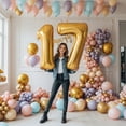 thumbnail image 2 of Gold Number 17 Mylar Foil Balloon 40 inch - Helium or Air Filled Metallic Balloons for 17th Birthday Party, Anniversary, Graduation Decorations, 2 of 7