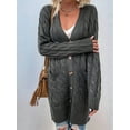 thumbnail image 5 of Women'S Autumn and Winter Long Sleeve Cardigan Sweater Cable Knit Front Button Long Coat Dark Gray L, 5 of 7