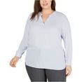 thumbnail image 2 of Anne Klein Womens Piazza Stripe Pullover Blouse, Blue, Plus Size, 0X, 2 of 2