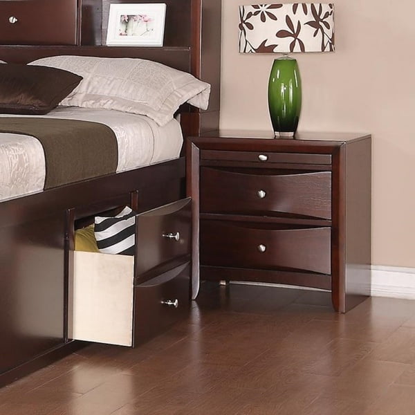 Pine Wood Night Stand With Two Drawers And Pull Out Tray, Brown