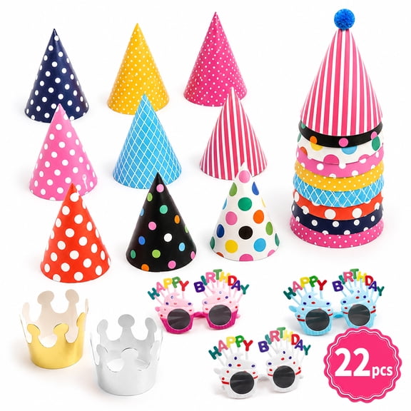 Birthday Party Hats with Party Glasses Tiny Paper Party Hats with Pom Poms Funny Party/Birthday Accessories for Baby Shower New Year Christmas Anniversary Holiday 25Pcs Set 1