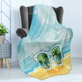 thumbnail image 4 of Tropical Soft Flannel Fleece Blanket, Beach View on with Sunglasses Reflection Summer Time Joyful Holiday, Cozy Plush for Indoor and Outdoor Use, 50" x 70", Baby Blue Mustard White, by Ambesonne, 4 of 5