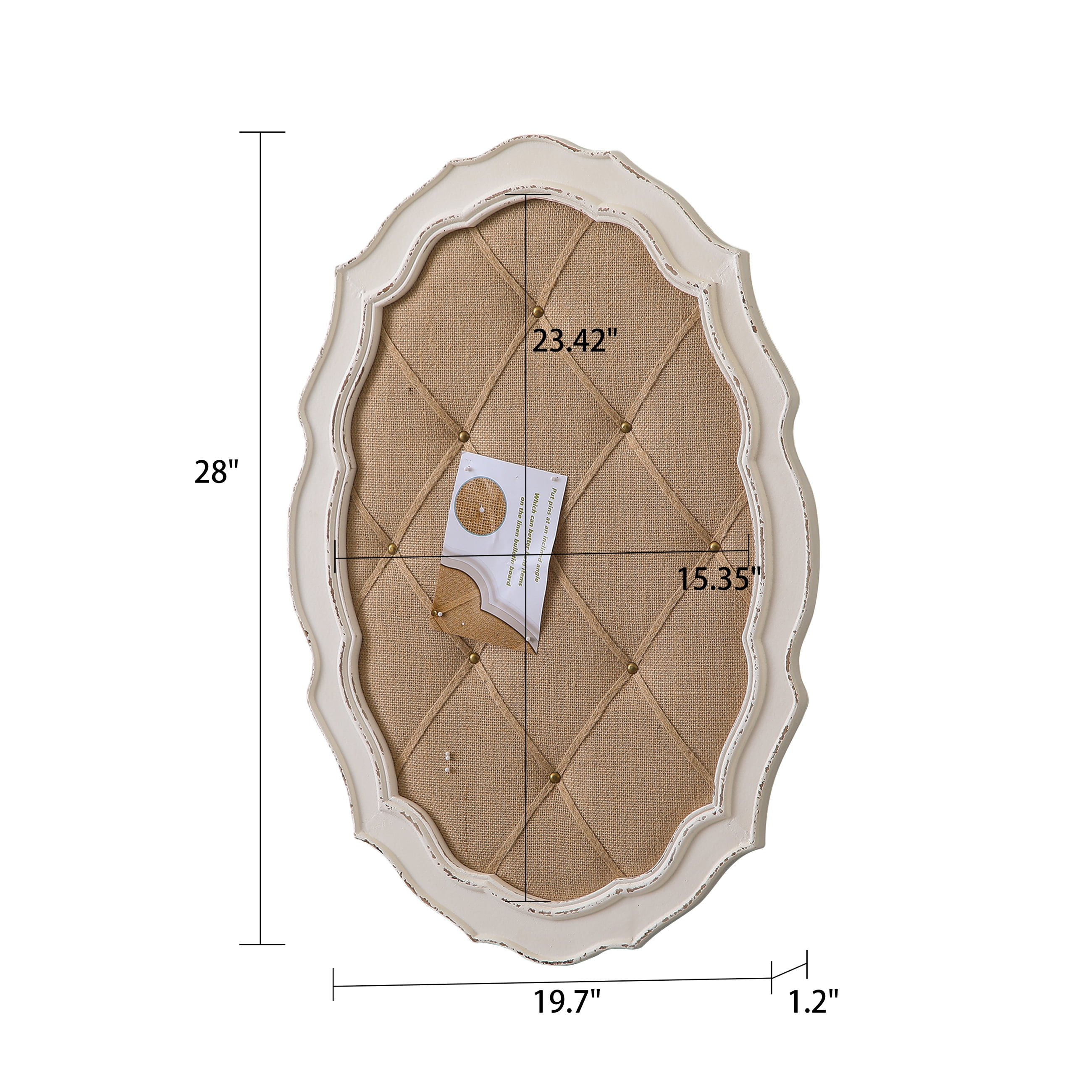 SOFE 19.7x28 Inch Oval Linen Bulletin Board for Wall - White Wood Framed Pin Board, Horizontal or Vertical Hanging Memo Display Board for Home Office, Bedroom, Living Room Decor