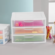 Sterilite Wide 3 Drawer Unit, Countertop and Desktop Organizer with Clear Storage Drawers, White
