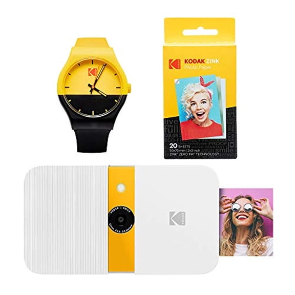 KODAK Smile Instant Print Digital Camera (White/Yellow) Watch Bundle