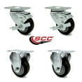 thumbnail image 2 of 3.5 Inch Black Polyurethane Swivel Top Plate Caster Set with 2 Brake 2 Rigid SCC, 2 of 2